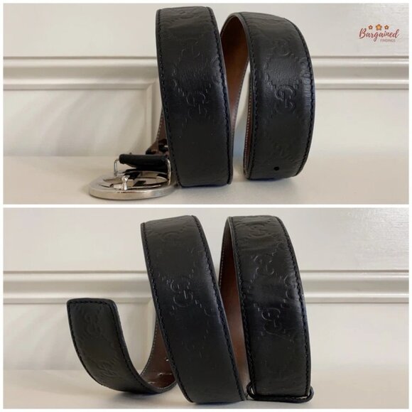 Auth Gucci Black Guccissima Leather Silver Interlocking G Buckle Belt 100/40 - Picture 8 of 13